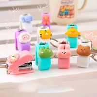 1/2Set Portable Cartoon Animal Mini Trumpet Stapler Paper Binder Stationery Staples Office Binding Tool School Supplies