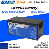 Akumulator LiFePO4 klasy A 25,6V 12,8V 100AH 200AH 6000 cykli ładowania, litowo-żelazowo-fosforanowy z BMS do energii słonecznej, wysyłka z UE