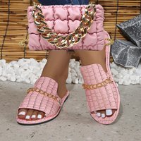 2026 Women's Summer Large Chain Flat Slippers Stone Pattern Beach Sandals Ladies Fashion Chain Crossbody Bag Shoulder Bag Set