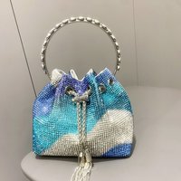 Diamond Bucket Bag Handle Evening Bag Women Handbag Metal Ring Handle Clutch Purse Wedding Party Clutch Purse Crossbody Bag