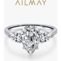 Ailmay Luxury 5ct Pear Shaped Engagement Ring 925 Sterling Silver Clear Zirconia CZ Finger Ring Fine Female Fashion Jewelry Gift
