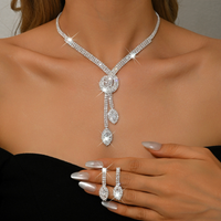 Luxury Gold Crystal Knot Jewelry Set for Women, Sparkling Rhinestone Tassel Necklace & Drop Earrings for Wedding Prom Party