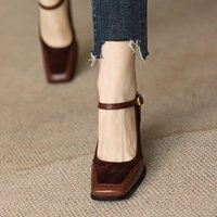 2026 Mary Janes Vintage Black Sandals Woman Buckle Non-Slip Casual Medium Heels Office Ladies Solid Elegant Heels Korean Summer