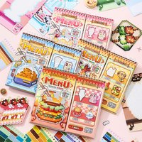 Kawaii Sticker Book Set Cute Cartoon Food Pattern Press & Stick DIY Journaling Scrapbooking Craft Accessories