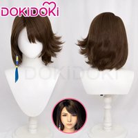 New Game X Cospaly DokiDoki Women 35cm Short Brown Hair Heat Resistant Yuna FF 10 Cosplay Free Wig Cap2025c;5,v'8.d;