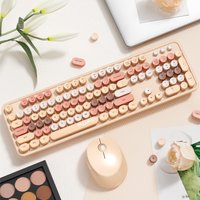 MOFii Sweet Wireless Keyboard Mouse Combo, Milk Tea Gradient Retro Round Keyboard, Silent for Women, US QWERTY Layout
