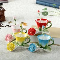 Bunte geprägte Keramik-Kaffeetasse mit Untertasse, Emaille-Blumentasse, Büro, Nachmittagstee, Teetasse, Haushalts-Trinkutensilien