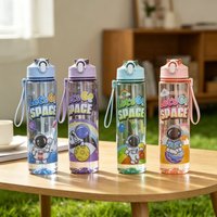 750ML Cute Cartoon Spaceman Water Bottle Comes With Sealed, Bouncy lid And Carrying Strap,Ideal For Outdoor Activities