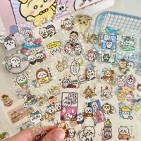 Niedliche Chiikawa Glitzer-Aufkleber, transparente, ästhetische Kawaii DIY Laser-Aufkleber, Scrapbook-Dekoration, Handyhülle, Drop-Sticker, Anime-Aufkleber
