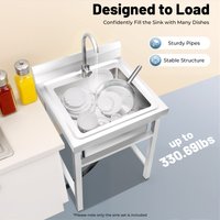 NEW Freestanding Stainless Steel Sink w/Base Cabinet and 360° Rotatable Faucet, Kitchen Sink, Adjustable Height, 60 x 60 x 93 cm