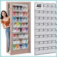 40-Pocket Over Door Shoe Organizer, Hanging Shoe Rack for Closet Door, Non-Woven Fabric, Holds 20 Pairs, White