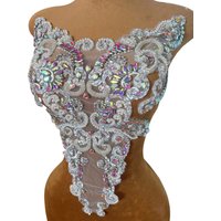 Glass Rhinestones Crystals Clothing Patches Appliques Sewing Costumes Decorative Designer 3D White For Wedding Bodice Decoration