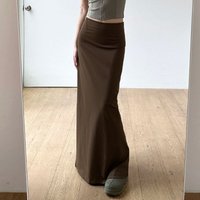 Retro Brown Long Skirt Women's Bodycon High Waist Split Slimming Trendy Half Body Skirt Summer New Arrival