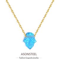 ASONSTEEL Opal Hamsa Hand Pendant Necklace Jewish Jewelry for Women Gold Color Stainless Steel Choker Pendant Jewelry Wholesale