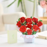 Red Rose Bouquet 3D Greeting Card, Suitable for Birthdays, Anniversaries, and Other Occasions