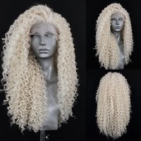 Platinum Blonde Long Deep Curly Wig 13x4 Synthetic Lace Front Wigs for Women Glueless Heat Resistant Fiber Daily Cosplay Party