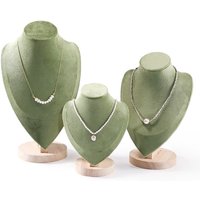 Elegant Velvet Necklace Display Stand With Wood Base Mannequin Bust Pendant Bracelet Jewelry Storage Rack Counter Showcase Props