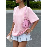 Y2K Damen-T-Shirts aus 100 % Baumwolle, einfarbig, lässiges T-Shirt mit O-Ausschnitt, Sommer-Tops für Damen, modische, übergroße Damen-Sportbekleidung