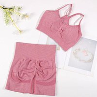 CHRLEISURE Nahtloses Sport-Set für Damen, 2-teilig, Yoga-Anzug, Fitness-BH mit Radhose, Fitnessstudio, elastisches Workout-Outfit, Activewear