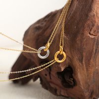 Two-tone Circular Ring Pendant Necklace For Women 18k Gold Plated Stainless Steel Women's Chain Necklace