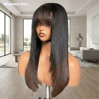 Wear and Go Ombre Brown Fringe Bob Wig Super Double Drawn 100% Human Hair 4x4 5x5 Pre Cut Lace T1b/Brown Color Bob Wig for Woman