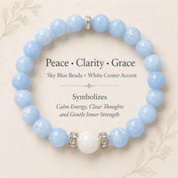 Blue Serenity Beaded Bracelet , Sky Blue Stretch Bracelet with White Center Bead, , Sister, Friend, Daughter