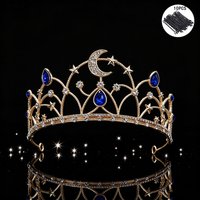 Fashion Baroque Moon Star Rhinestone Bridal Tiara Crystal Celestial Queen Crown with 10Pcs Bobby Pins Mystical Sparkly Headpiece