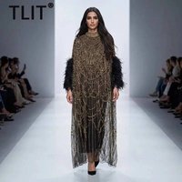 TLIT Fashion Women's Evening Dresses Heavy-duty Sequin Beaded Feather Sleeve Spliced High-end Elegant Two-piece Dress 2026 New
