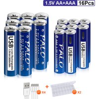 1.5V AA USB Rechargeable Li-ion AA Battery 3600mWh +USB 1.5V AAA Lithium Rechargeable Battery AAA 1110mWh with USB Cable