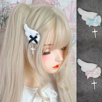 A Pair Party Angel Wing With Chain Cross Bow Hairpin Cute Hair Clips Gilrs Lolita Headdress Students Gifts
