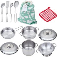 Children Metal Stainless Steel Material Pretend Play Food Kitchen Cookware Set Toy Mini Cooking Game Pot Shovel Kid Kitchen Toys