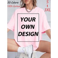 Custom Your Logo Print Summer Cool Retro T-Shirt Cotton Casual Loose Short Sleeve Basics Fashion Tee Soft Breathable Streetwear
