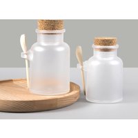 Empty Bath Salt Bottle Plastic Matte Cork Jar Refillable Bottle With Wood Spoon