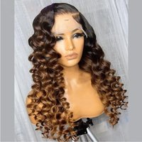 Soft Ombre Brown Deep Curly 180Density 26Inch Long Lace Front Wig For Women Baby Hair Natural Hairline Preplucked