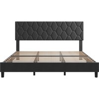 Upholstered Bed Frame Single Double King Size With Headboard, Metal Platform Wooden Slats, No Box Spring, Under Bed Storage