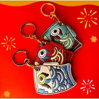 Kawaii Fish Flag Keychain Card Holder Girl Boy Key Ring Holder Pendant Access Card Case Ukiyo-e Airtag Anti-lost Bag Charm Gift