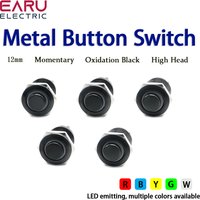 12mm Oxidation Black High Head Metal Push Button Momentary Switch Waterproof LED Light Red Green Blue Yellow White 5V 3V 6V 12V