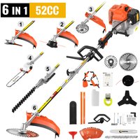 CONENTOOL 6in1 Petrol Brush Cutter 52cc 2 Stroke Gas Strimmer Multi-Functional Garden Grass Line Hedge Trimmer Tree Cutting Tool