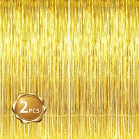2Pack Gold Metallic Foil Tinsel Fringe Curtain Backdrop Birthday Wedding Decoration Adult Anniversary Bridal Shower Party Decor