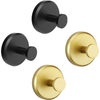 2Pcs Stainless Steel Suction Hooks - Black/Gold No-Punch Hooks for Bathroom Bedroom & Scandinavian Style Hanging