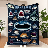 Multipurpose for Travel, Camping, Sofa - Coastal Style, Animal Theme PrintedShark Faces Flannel Throw Blanket