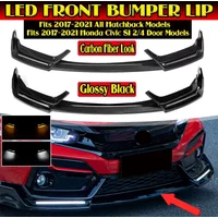 LED Front Bumper Spoiler Lip Splitter With Light Gloss Black/Carbon Fibre For Honda Civic Si Hatchback 2016-2021 Exterior Part