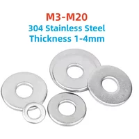 M3 M4 M5 M6 M8 M10-M20 304 Stainless Steel Flat Washer Metal Gasket Standard Increase Thickened Meson Washer Thickness 1-4mm