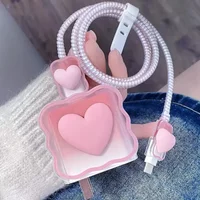 3D Love Heart Soft Silicone Charger Case For iPhone 18W 20W Charger Protection Cover Charger Organizer Sleeve Accessories