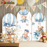 Mocsicka Bear Arch Backdrop Cover Baby Shower Birthday Party Arched Background Props Hot Air Balloon Pattern Art Decor Photocall