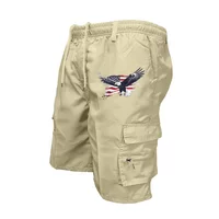 AliExpress NONE Male Cargo Shorts Elastic Waist Cycling Shorts Multi-pockets Loose Work Short Pants Outdoor Sport Printed Casual Shorts