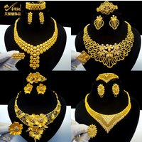 ANIID Wholesale Indian 24K Gold Color Jewelry Set For Women Party Bridal Wedding Ethiopian Luxury Dubai Necklace New Gifts