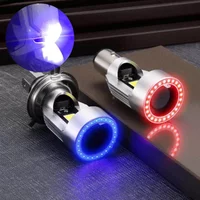 LED Motorcycle 30W With Fans H4 BA20D Blue/Red Angel Eye Headlight Scooter Motorbike Headlamp Light Bulb DRL Accessories Worldmu