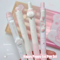 4 Pcs Cute Kitten Gel Pen Set 0.5mm Fun Animal Quick-Drying Pen Creative Cartoon Cat Black Pen for School and Office Supplies