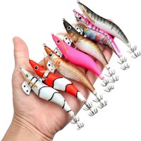 Lure Bait Full Body Luminous Wooden Shrimp Colorful Imitation Squid Shrimp Fake Bait2.0 2.5 3.0#Squid Cuttlefish Sea Fishing Um